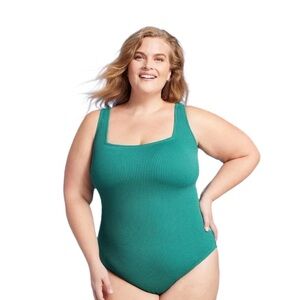 Kona Sol Women's Pucker Textured Square Neck  One Piece Size 17 NWT